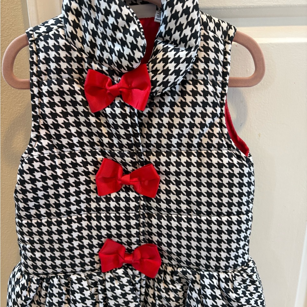Charming Kids Houndstooth Dress with Red Bows-4t